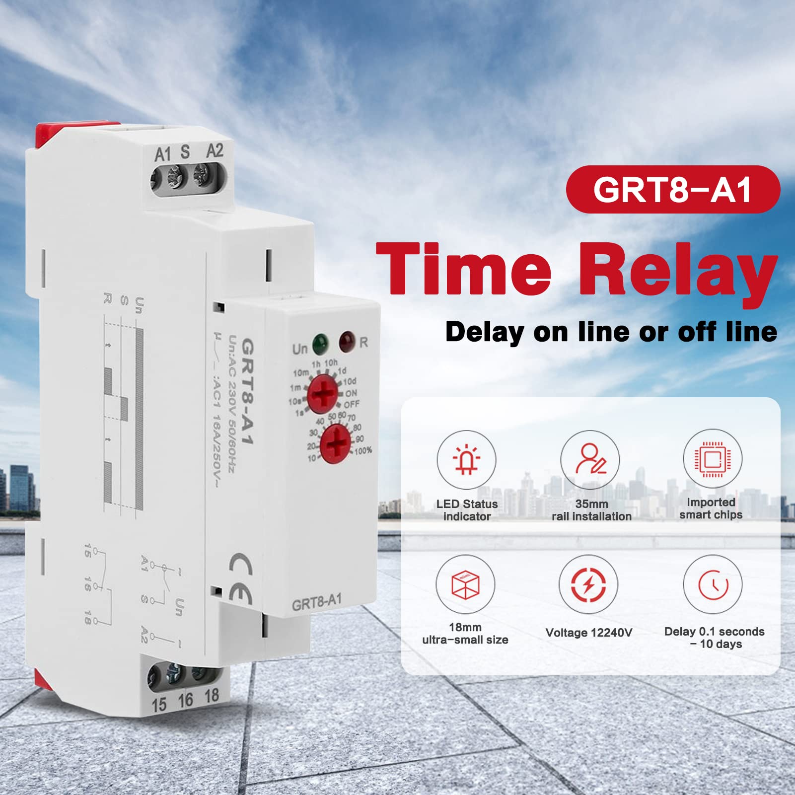 Time Relay GRT8-M1 Multifunctional - 10 Delay Functions DIN Rail Timer ...