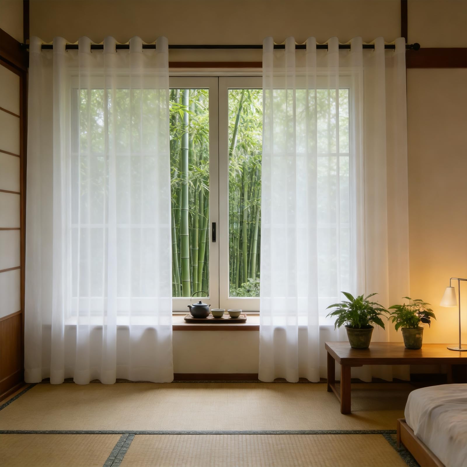 Voile Vorhänge 195 x 200 cm Halbtransparent, Lichtdurchlässig Und Elegan, mit Ösen in Leinenoptik, Luftig Und Langlebig Kurz Vorhänge Transparent für Jedes Fenster, Weiß