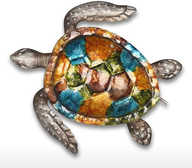 Tooarts Sea Turtle Wall Art Metal Wall Hanging Sculpture Home Decoration Colorful Coast Ocean Sea Animal Sculpture