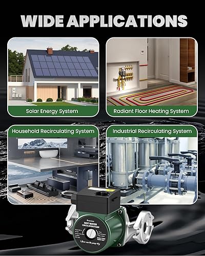 Miniatura 6 de Bomba de recirculación de agua caliente de 110 V, bomba circuladora de acero inoxidable con bridas de 1 pulgada, control de 3 velocidades para