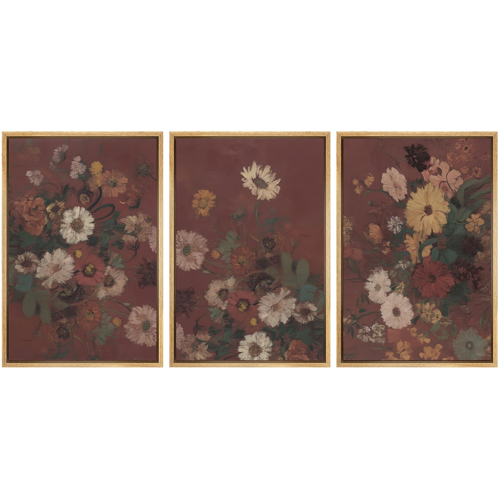 IDEA4WALL Framed Canvas Print Wall Art SetVintage Floral Bloom Antique Flower Illustrations Modern Art Decorative for Living Room, Bedroom, Office -