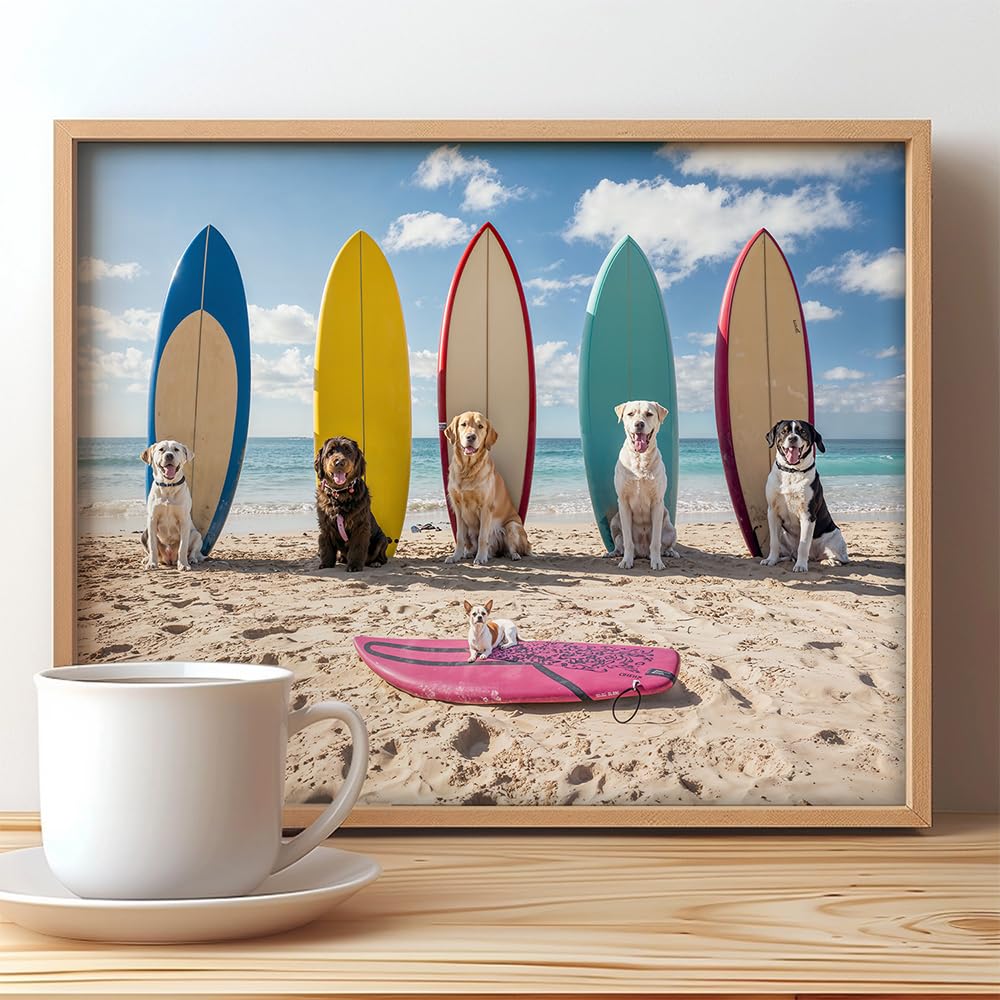 Amazon.com: Surf's Up: Cute Surfing Dogs Beach House 11x14 Framed