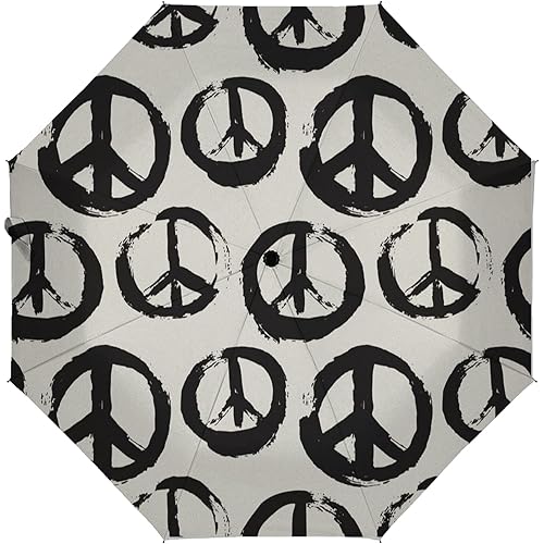 LoveKunYu OcuteO Compact Small Mini Umbrella Automatic Black Peace Sign On Gray Travel Folding Portable Umbrella Collapsible Auto Open/Close Parasol with Uv Protection for Sun Rain Women Men
