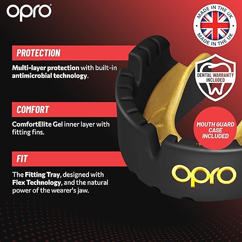 Miniatura 10 de OPRO Gold Level Braces - Protector bucal deportivo para adultos y jóvenes, con revolucionaria tecnología de ajuste para fútbol, boxeo, lacrosse,
