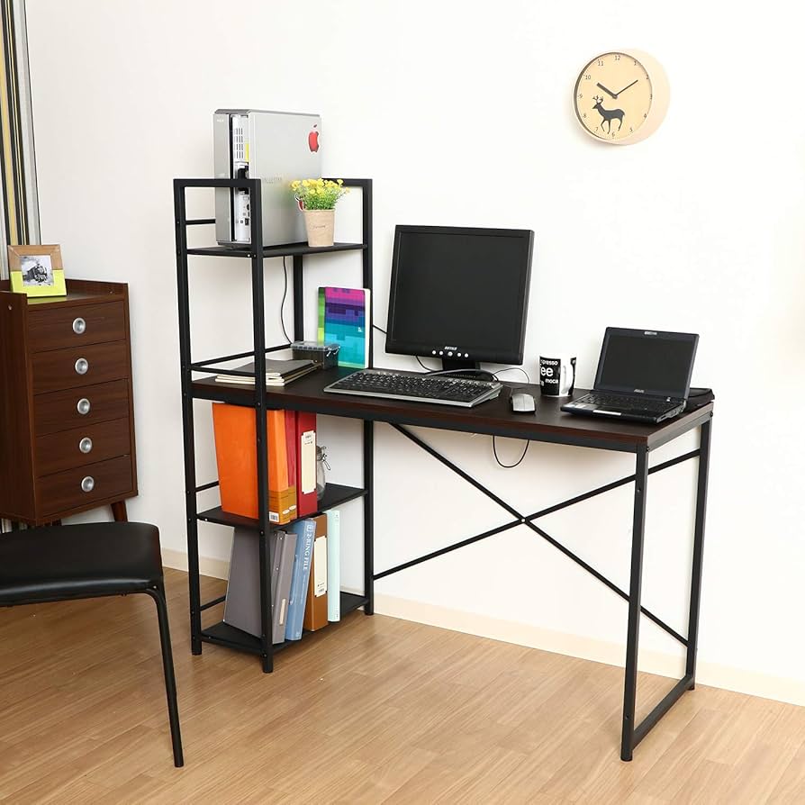 【新品・送料無料】ラック付きデスク ルール 奥行49cm ダークブラウン Amazon｜不二貿易 ラック付きデスク ルール 49 Dブラウン 13527