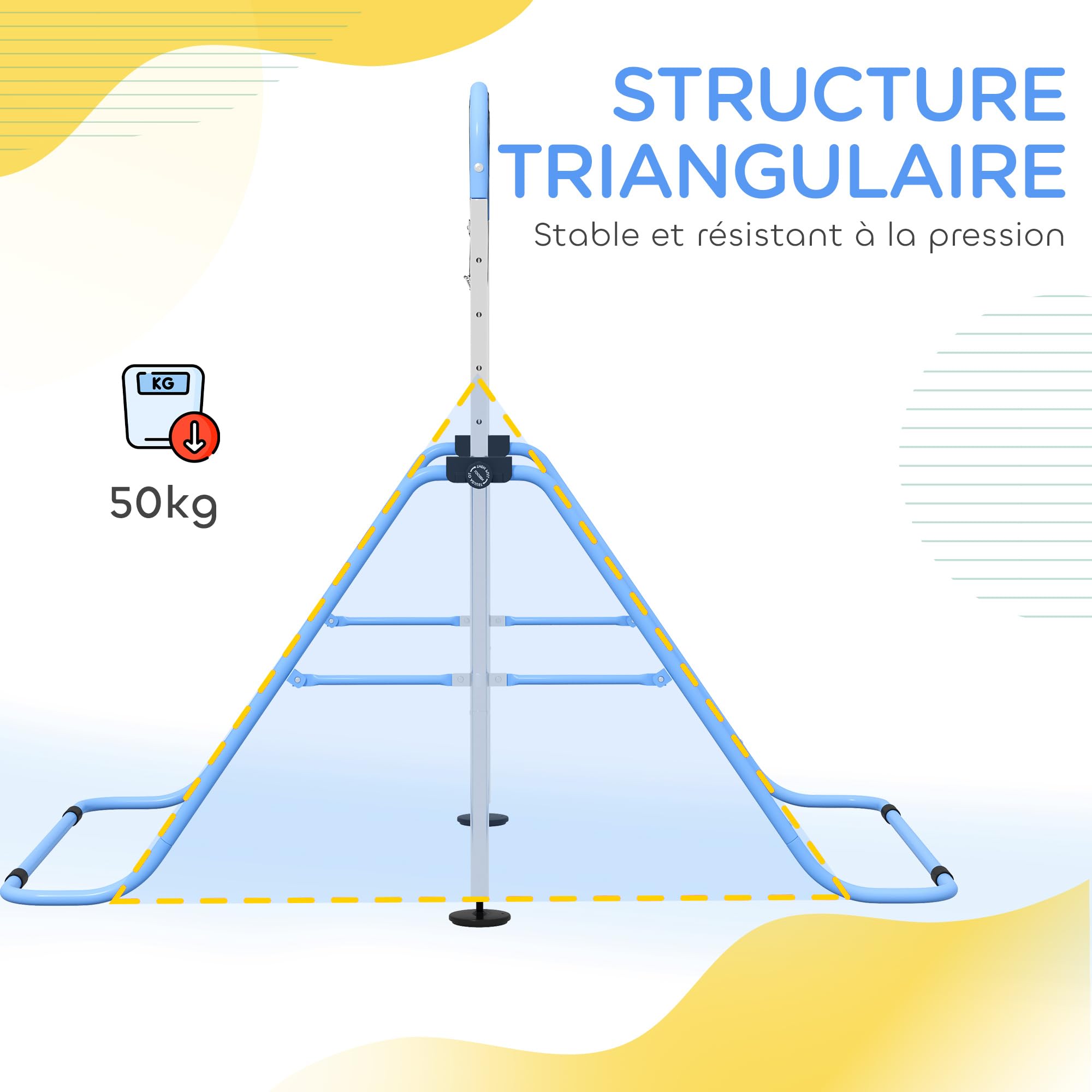 HOMCOM Barre de Gymnastique pour Enfants, Barre Horizontale, équipement de Gymnastique Pliable à Hauteur réglable 88-128 cm avec Anneaux de Gymnastique