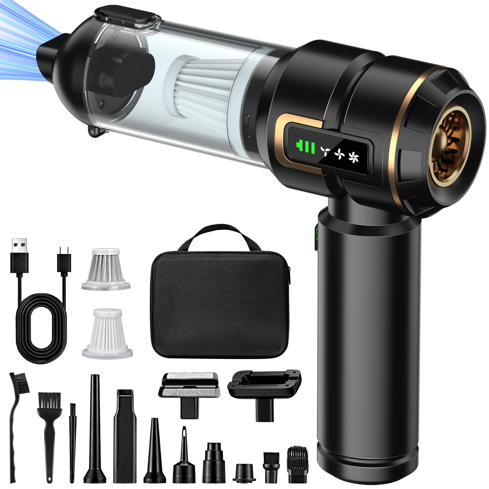 Micisty Handstaubsauger Akku 4-in-1 mit LCD Display, Auto Staubsauger Stark 28000PA Kabellos, 3-Stufen 240000 U/min Mini Staubsauger mit Bildschirm für Auto, Küche, PC, Sofa, Büro, Haus & Tierhaare