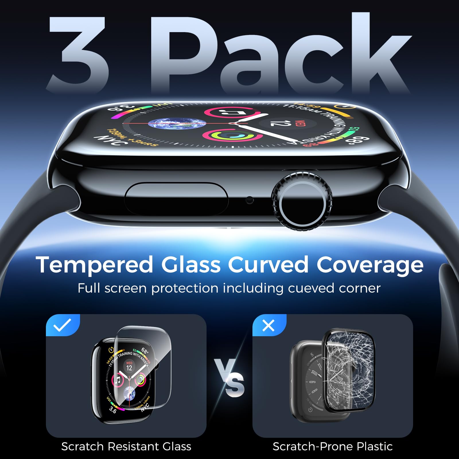 Ochraniacz ekranu kompatybilny z Apple Watch Series 8/7 41 mm, zakrzywiony 3D pełne pokrycie ochrona przed zarysowaniami osłona ze szkła hartowanego, ochrona ekranu bez pęcherzyków do iWatch 8/7 41 mm (3 szt.)