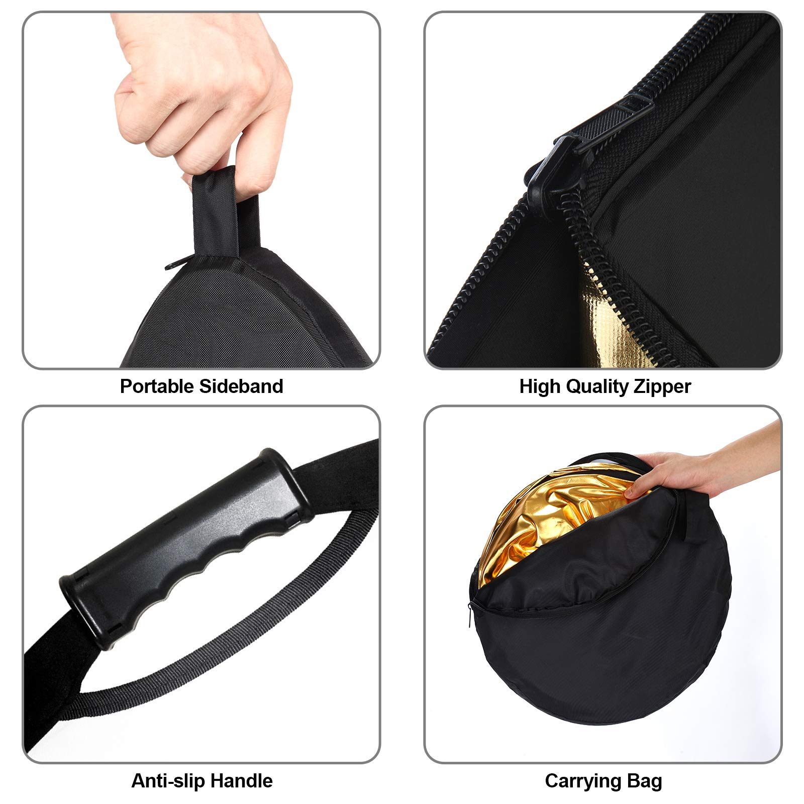Selens 5 in 1 Reflektor 110CM mit Lichtstativ Reflector Clip Halter Kit für Fotostudio Portrait Fotografie, Runder Reflektor Diffusor Gold/Silber/Weiß/Schwarz/Transparent