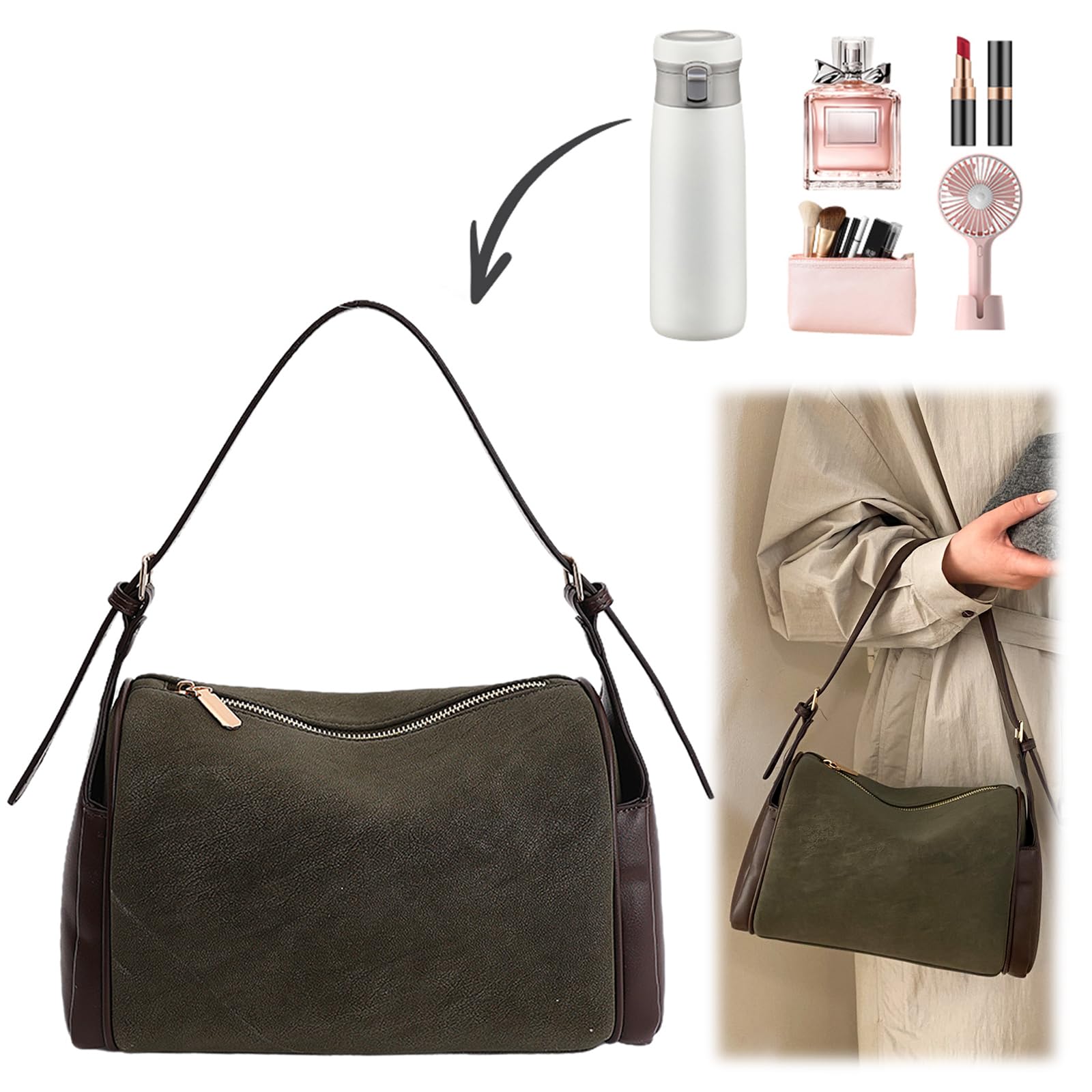 Borse sottobraccio cilindriche in pelle PU vintage donna