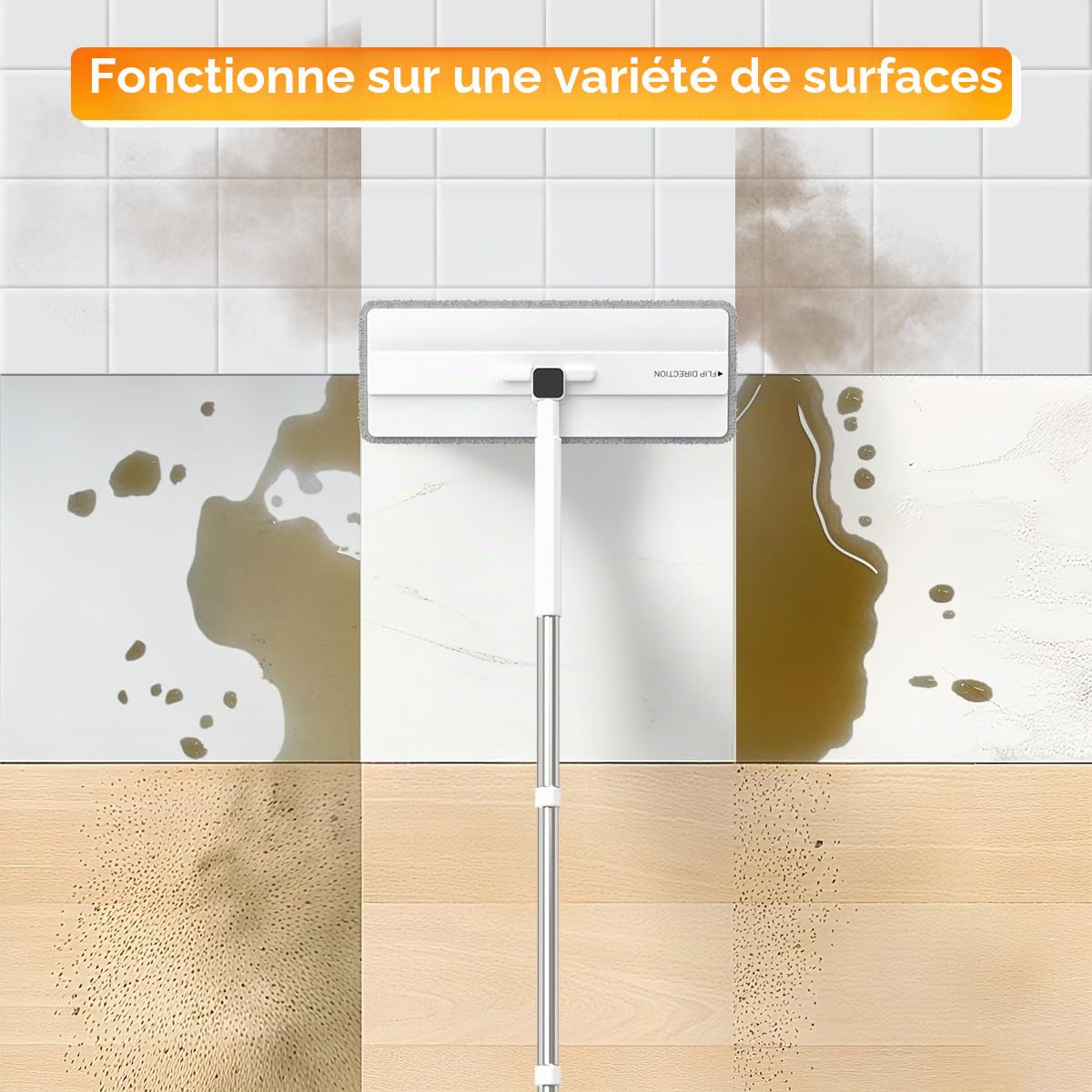 L'eau propre et sale sépare le balai plat et le seau, système révolutionnaire de serpillère plat avec 2 tampons en microfibre réutilisables, économisant de l'eau pour le nettoyage des sols stratifiés