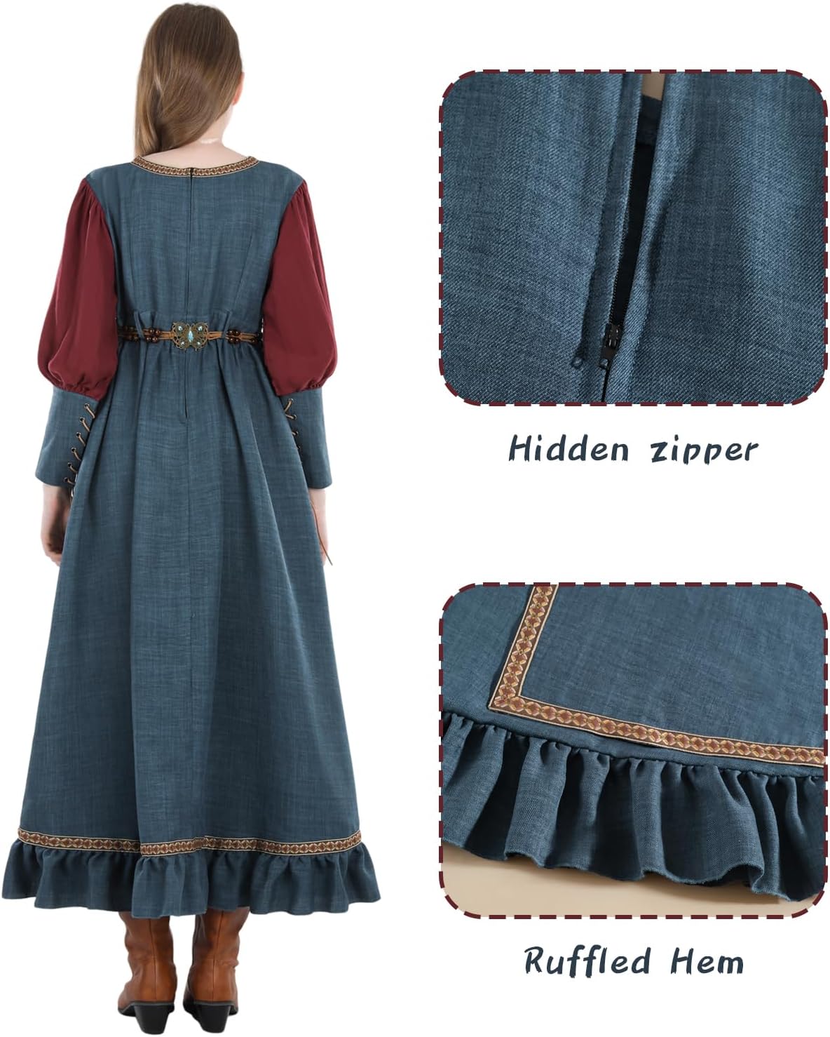 NSPSTT Renaissance Dress Women Medieval Dress for Women Edwardian Renaissance Costume - Image 3