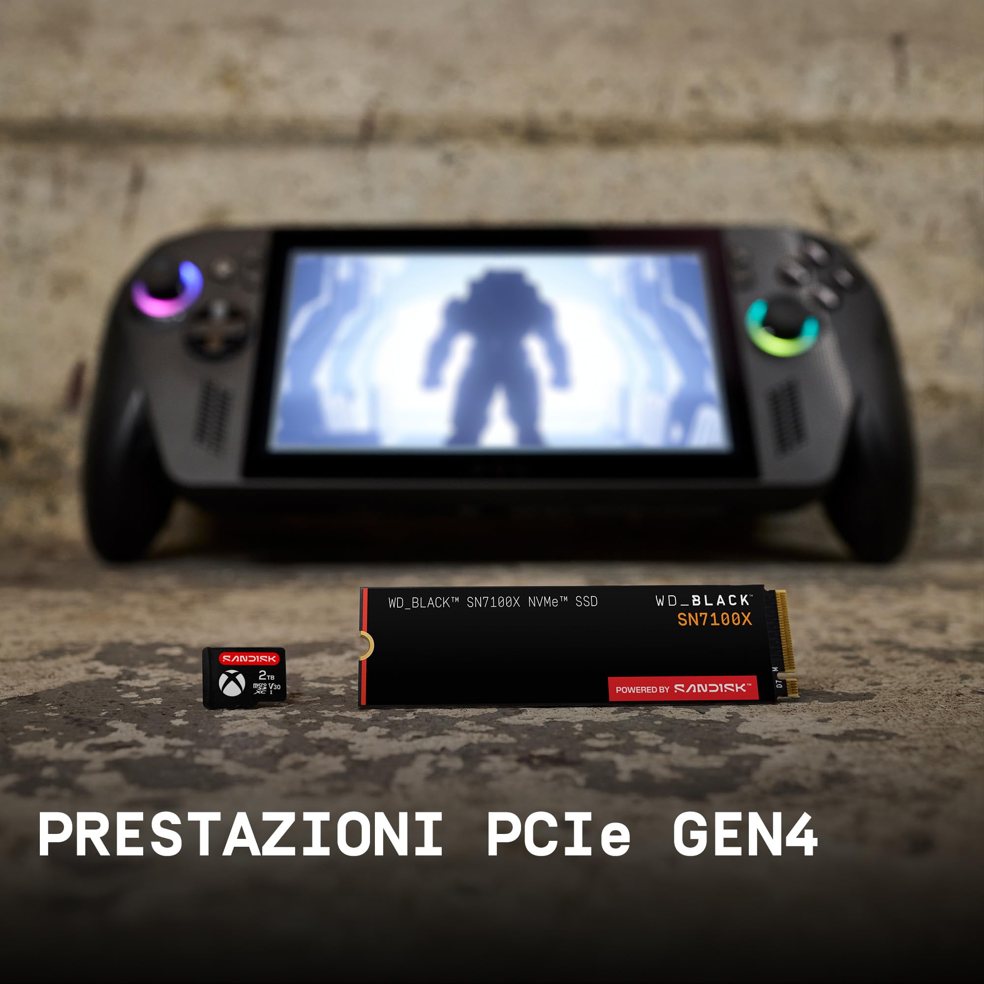 WD_BLACK SN7100X NVMe SSD da 4 TB (con velocità di lettura fino a 7.250 MB/s, Storage con licenza ufficiale per ROG Xbox Ally e PC, PCIe Gen4, 1 mese di Xbox Game Pass Ultimate)