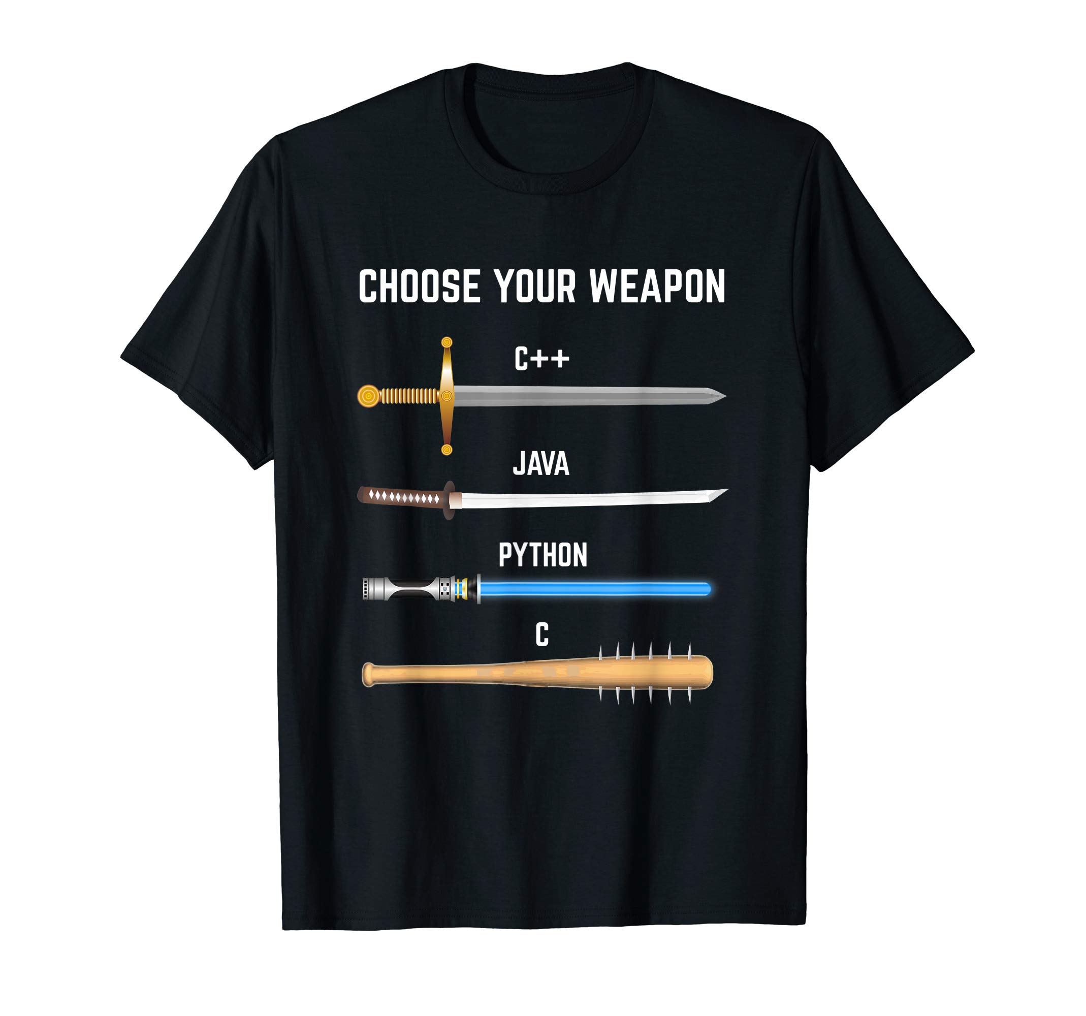 Programmer Tees CoFunny Programmer Choose Your Weapon T-Shirt Gift For Devs T-ShirtOEKO-TEX STANDARD 100