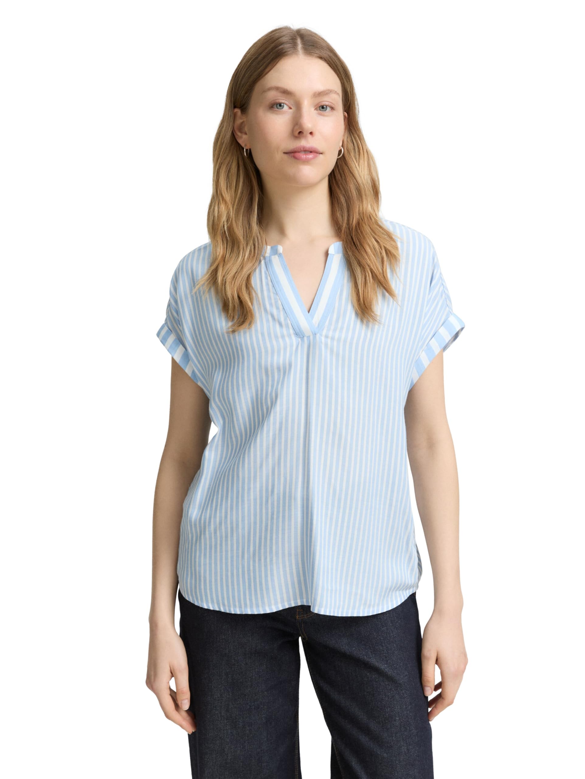 TOM TAILOR Women's 1047177 Blouse, 38211-Blue Offwhite Stripe, 20