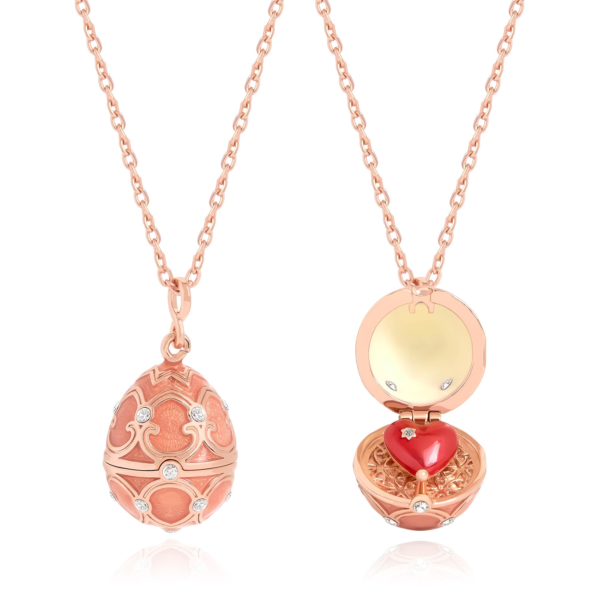 Psycheer Easter Egg Necklace for Women Handmade Enamel Easter Gift Clover Necklace for Women Snowflake Sweater Chain Openable Red Heart Egg Necklace