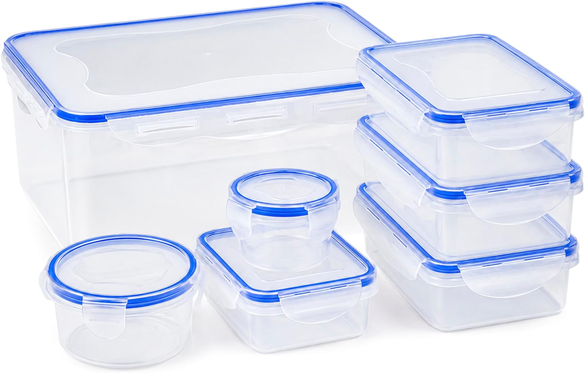 Mondex Polypropylene Food Container Set - 7 Pieces Meal Prep & Storage Containers (1N 5000ml, 3N 750ml, 1N 300ml, 1N 250ml, 100ml) โ Airtight, BPA-Free, Stackable