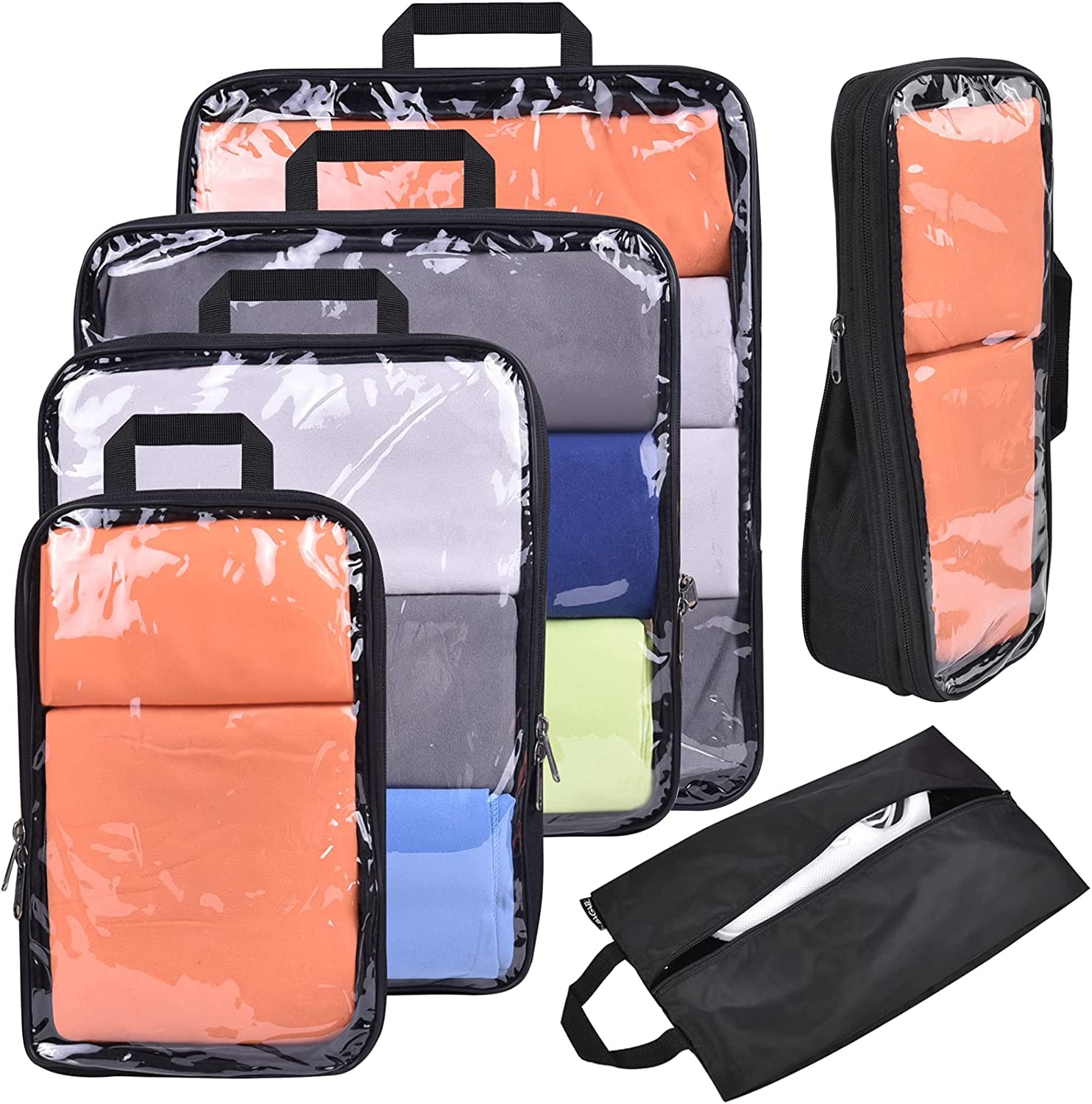 BAGAIL Transparent Compression Packing Cubes, Clear and Visible Travel Packing Organizer for backpack and suitcase