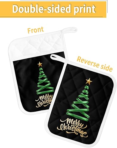 Miniatura 2 de Juego de 5 soportes para ollas de cocina con diseño de Feliz Navidad, antideslizantes y aislantes de calor, juego de agarraderas de tela de toalla