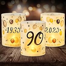 Set of 12 Decorative Table Candle Holders for 90th Birthday, Seutgjie 90th Birthday Decoration Men Women 1935-2025 Black Gold for Tea Lights or Candles