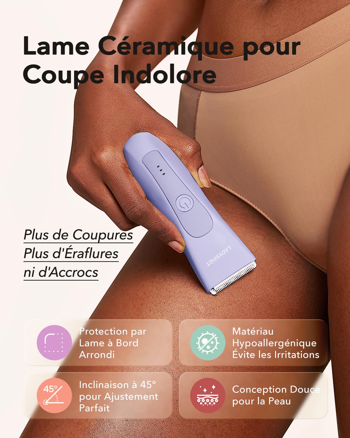 MANSPOT Rasoir Electrique Femme, Tondeuse Femme Intime avec 3 Têtes de Protection et de Lame en Céramique Remplaçables, Tondeuse Bikini pour Bras, Jambes, Aisselles