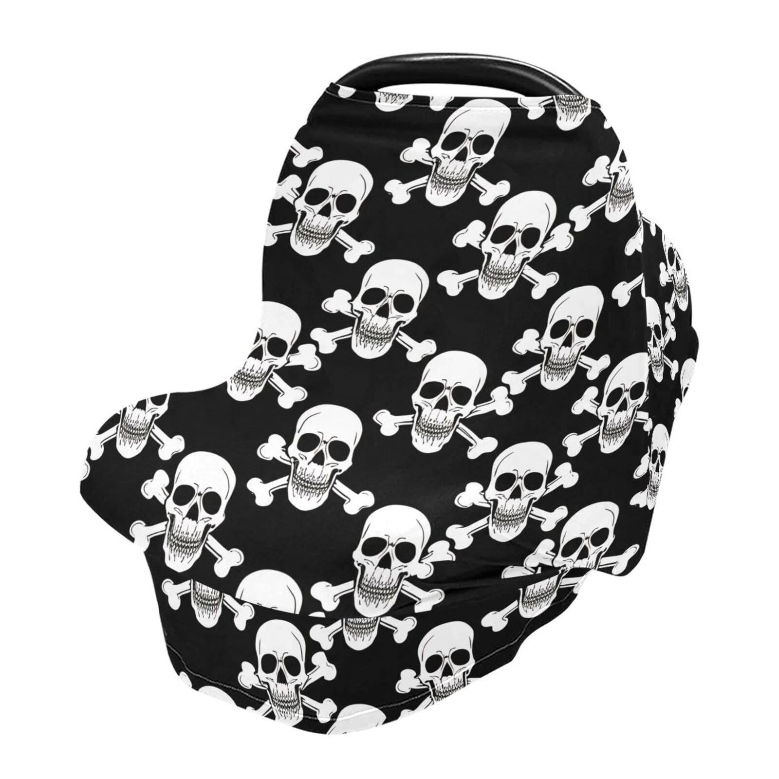 Nesatuwa Baby Car Seat Cover White Skulls Breastfeeding Covers Stretchy Breathable Multi-Use Cover Carseat Canopy for Girls and Boys