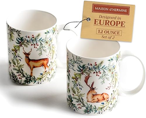 Maison d' Hermine - Taza de café de porcelana fina Holly Time con asa para bebidas calientes, café, capuchino, café con leche, cacao, té, perfecta Maison d' Hermine - Taza de café de porcelana fina Holly Time con asa para bebidas calientes, café, capuchino, café con leche, cacao, té, perfecta