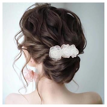 Andelaisi Vintage Lace Tulle Flower Hair Accessories - White Rose Barrettes, Wedding Hairclips, Decorative Headdress for Women and Girls