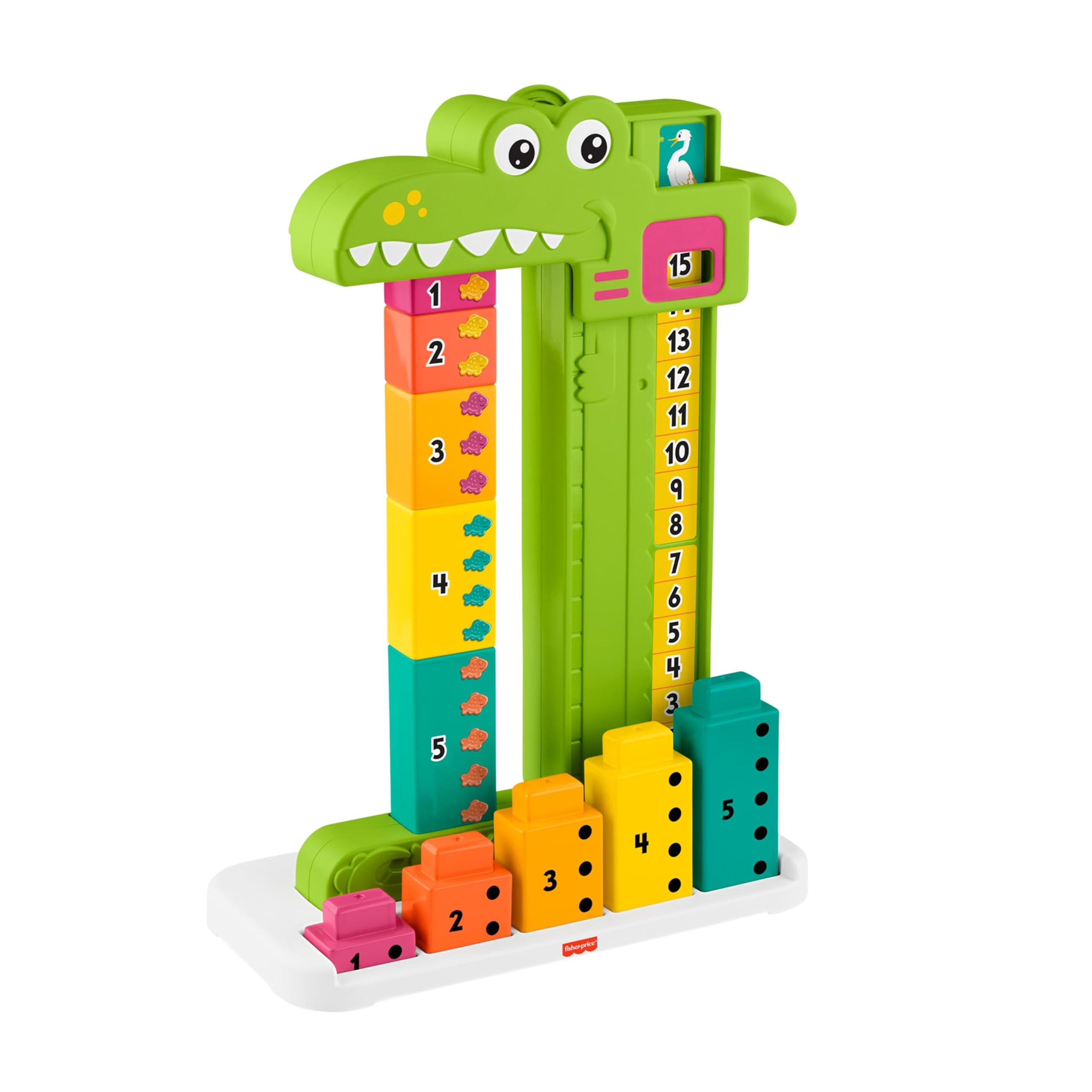 Fisher-Price - Coccodrillo Conta e Somma, Set educativo con 10 Blocchi impilabili per l'apprendimento prescolare del conteggio e delle somme, Giocattolo per Bambini, 3+ Anni, JCT13