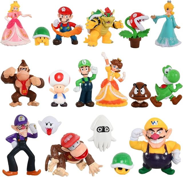 Pack of 18 Super Mario Cake Decorations, Cartoon Cake Toppers for Children's Birthdays, Cupcake Figures Toys, Children's Birthday Cake Decoration Party Supplies
