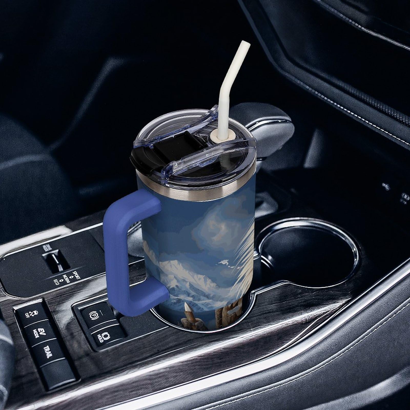 Autobecher aus 304 Edelstahl, mit Strohhalm und auslaufsicherem Deckel, großes Fassungsvermögen, vakuumisolierter Reisebecher für Auto-Becherhalter, 1,2 l
