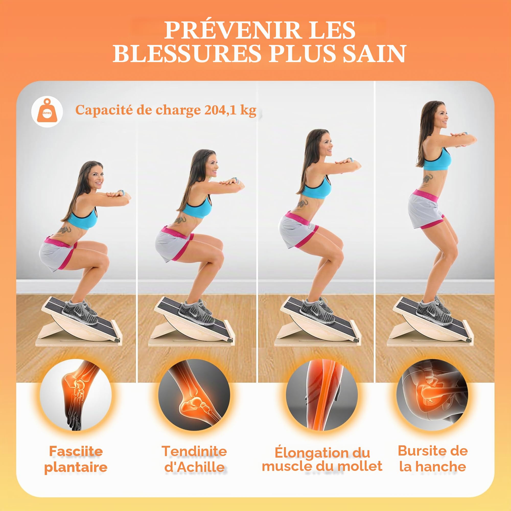 MUCITAGF Planche inclinée professionnelle 2 en 1 en bois et planche d'équilibre réglable et civière de mollet, équipement de physiothérapie, bureau debout, planche à bascule, entraînement de base