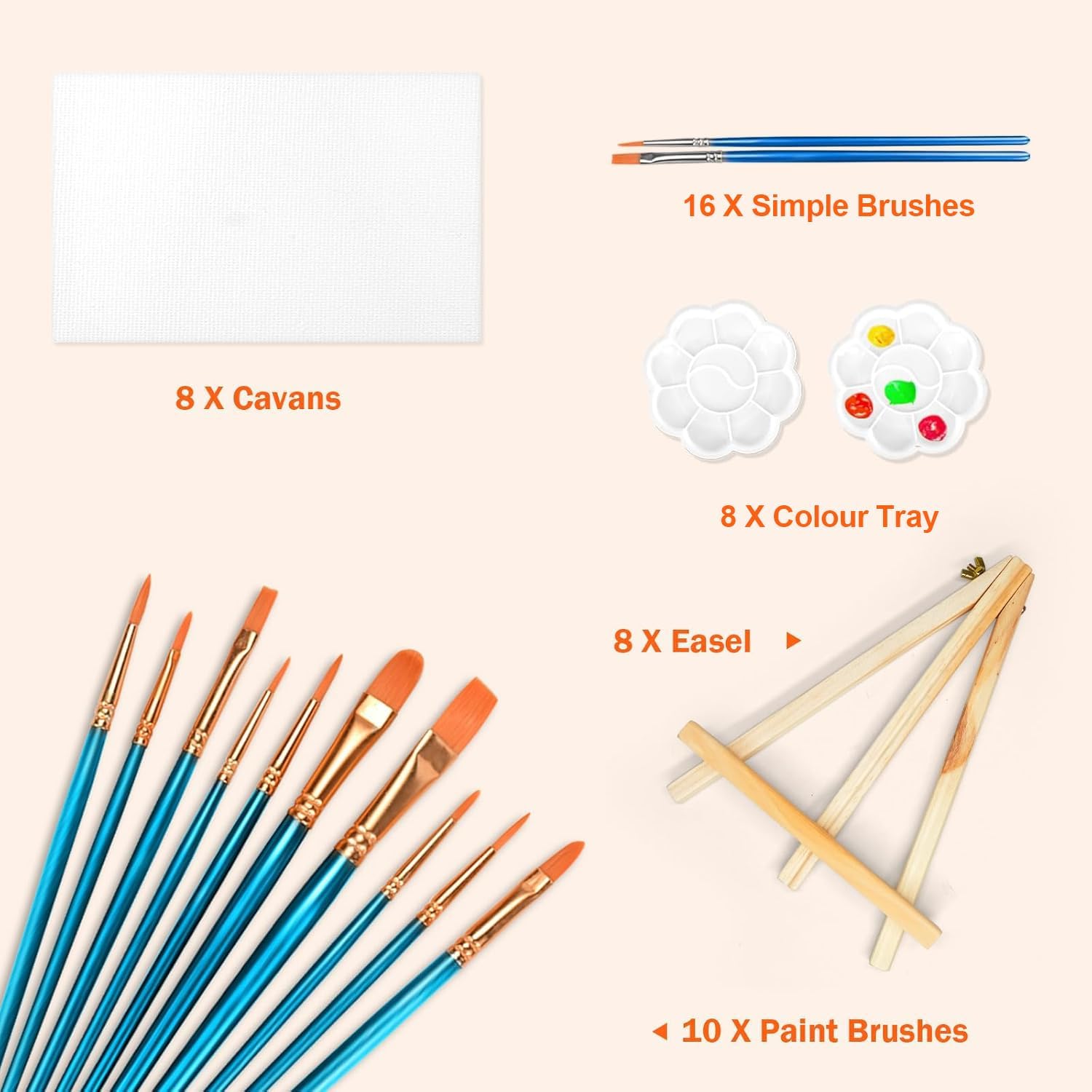 8 Pack 8x10 in Canvas Boards for Painting,Canvas for Painting with 9.5" Easel, Art Canvas Painting Kit with 10 Brushes & 2 Paint Tray for Acrylic Pouring Oil Water Color Gift…