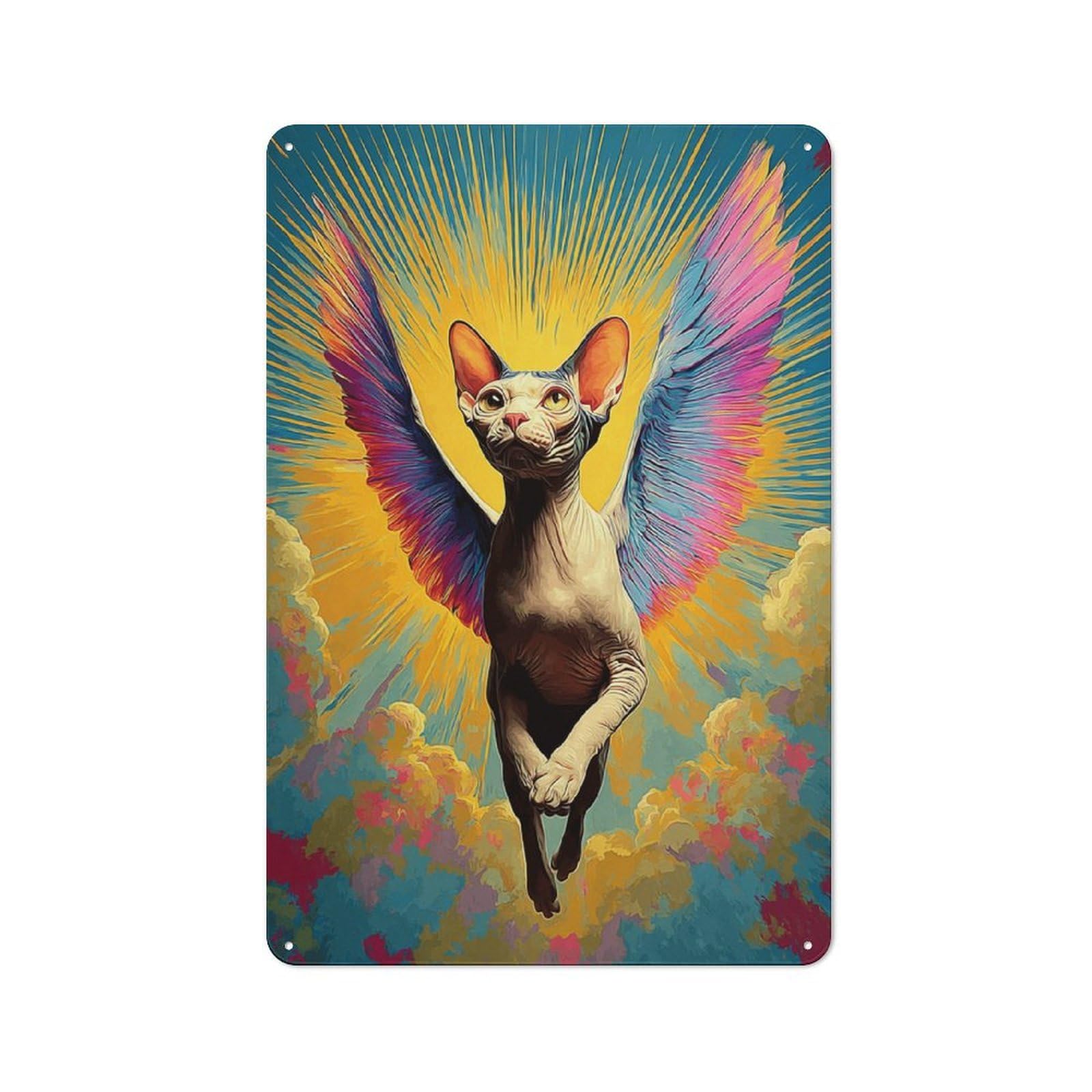Junmoney Angel Cat A Whimsical Flight Of Fancy Retro Metal Sign 30X20cm For Living Room Or Hallway, For Updating Living Room And Hallway After Moving