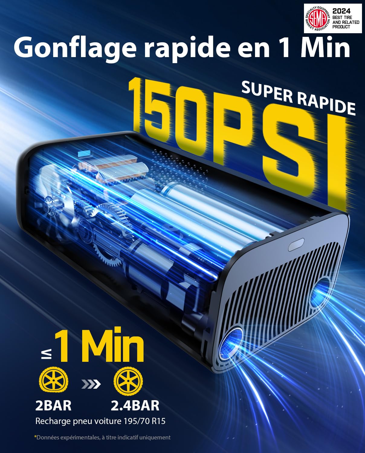 Fanttik X9 Pro Gonfleur de Pneu Portable, Pompe à vélo électrique à gonflage Rapide 27s avec manomètre numérique de Pression des pneus, 150 PSI pour vélos électriques, Voiture compacte, Ballon