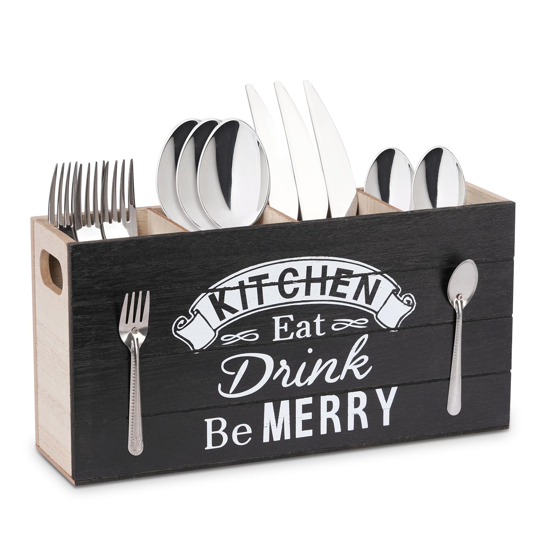 WPAJIRZO Besteckkorb für Tisch, Besteckständer 4 Fächern Holz Besteck Organizer stehend Küchenutensilienhalter für Esszimmer Party oder Restaurant, Schwarz
