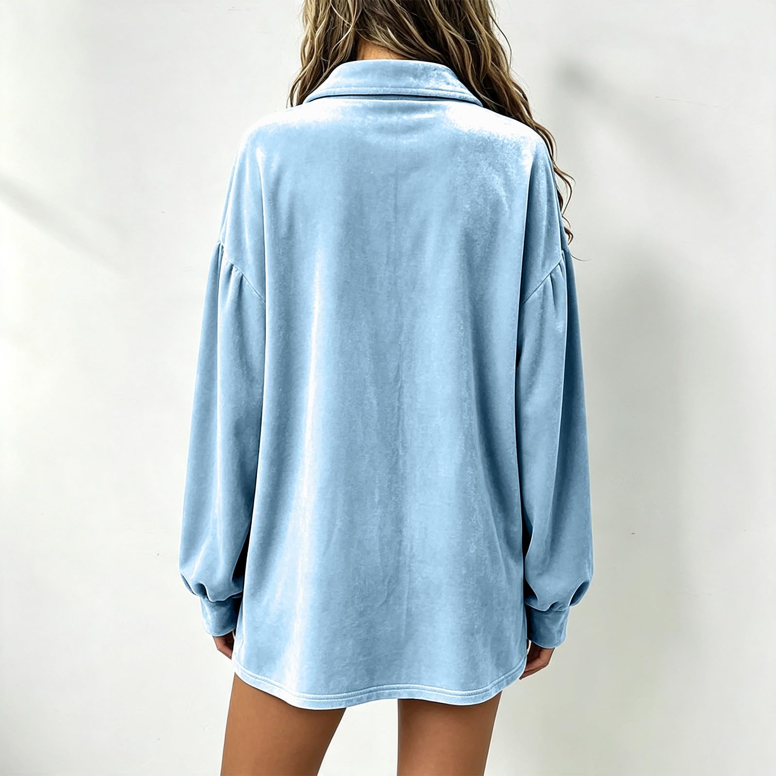 Generisch Damen Langarmshirt Half Zip Kragen Sweatshirt Pullover Top