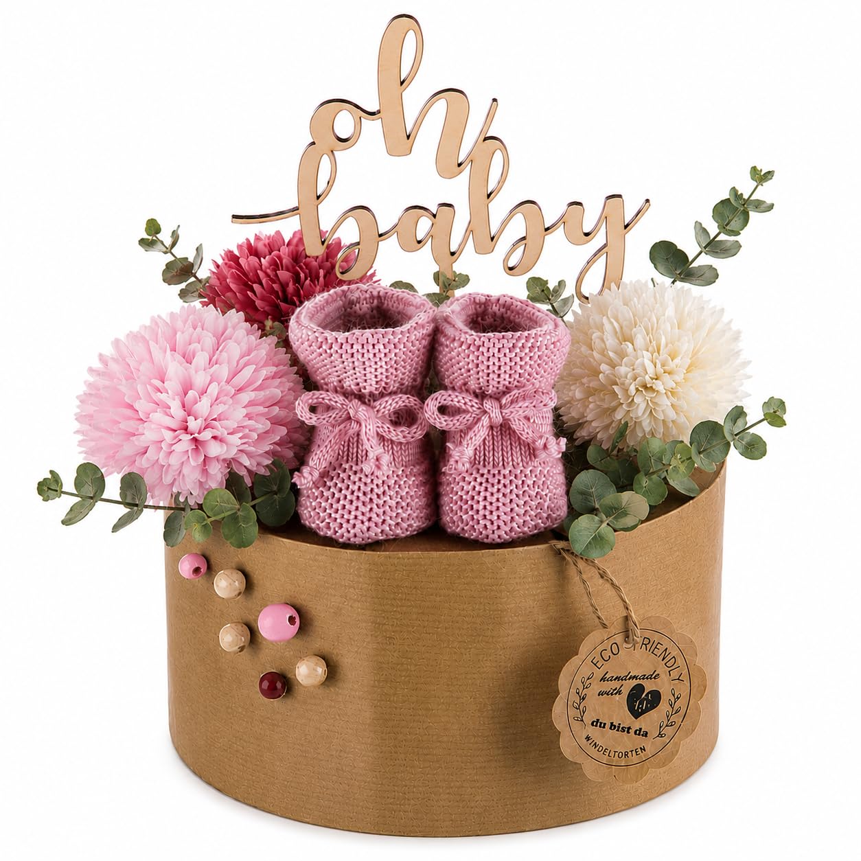 Öko Windeltorte ECO FRIENDLY altrosa – 45 Eco by Naty Öko-Windeln in Kraftpapier ohne Plastikfolie | Geschenk zur Geburt