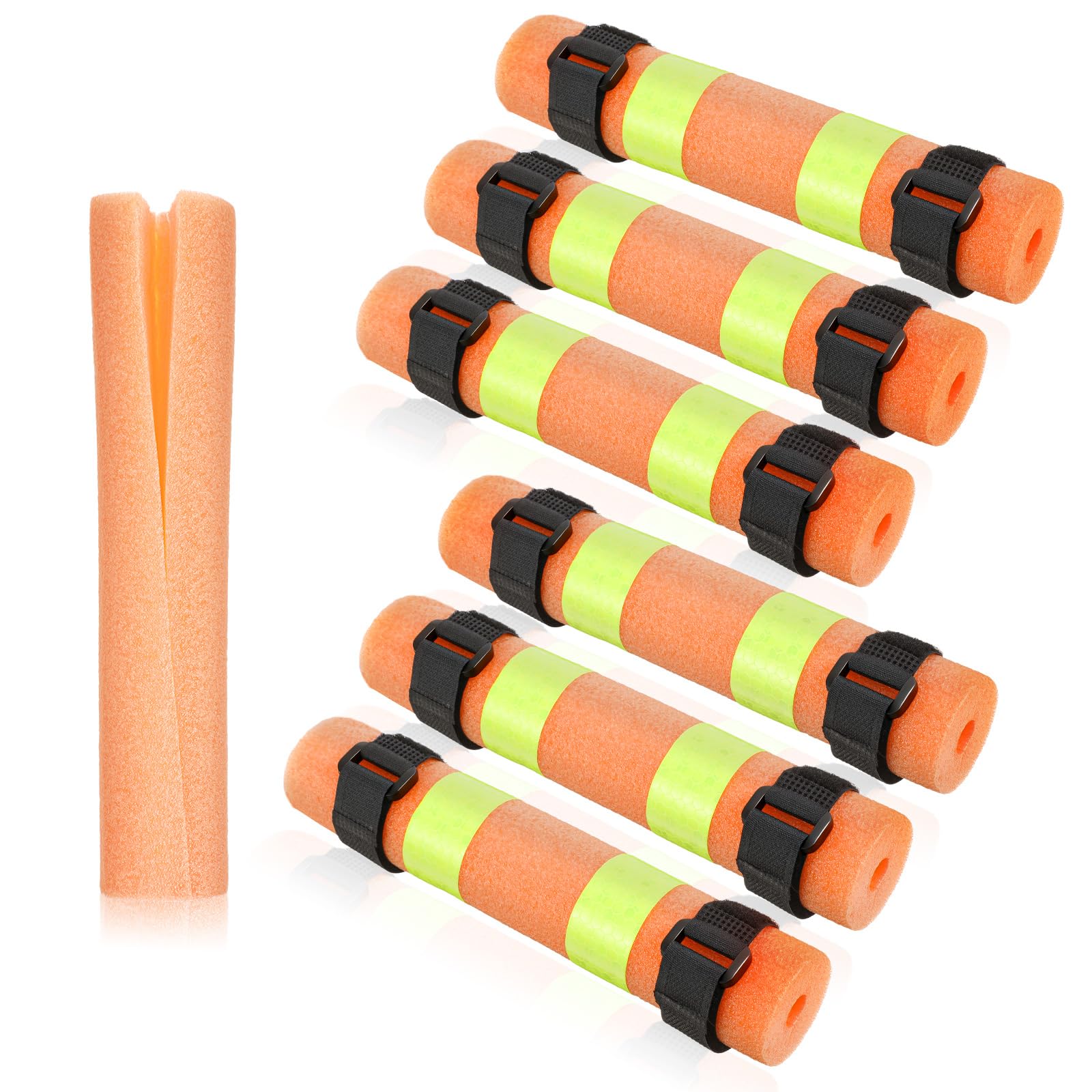 6 Pack Fishing Rod Floats with Reflective Strips for Kayak Fishing, Foam Rod Floaties to Prevent Sinking Loss, Includes Fastening Straps for Kayaks, Boats, Tubes and Canoes