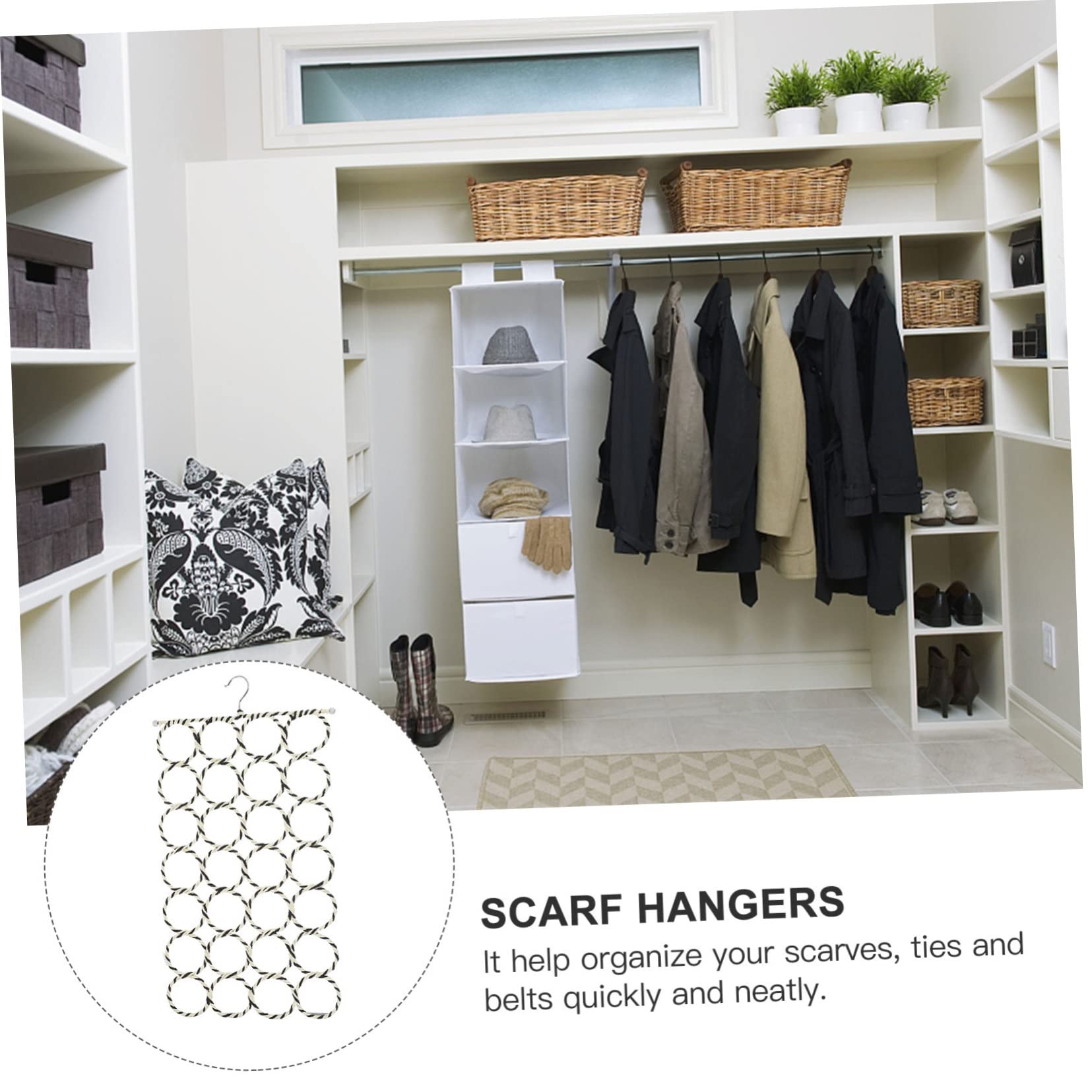 PRETYZOOM Cintre Porte-Foulards Papier Rotin Anneaux Organisé Pour Écharpes Liens Et Ceintures Support Suspendu Compact Pour Rangement De Penderie