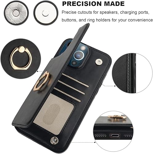 Miniatura 8 de ONETOP Funda tipo cartera para iPhone 13 Pro Max con soporte para tarjetas, anillo de rotación de 360, función atril, bloqueo RFID, piel sintética,