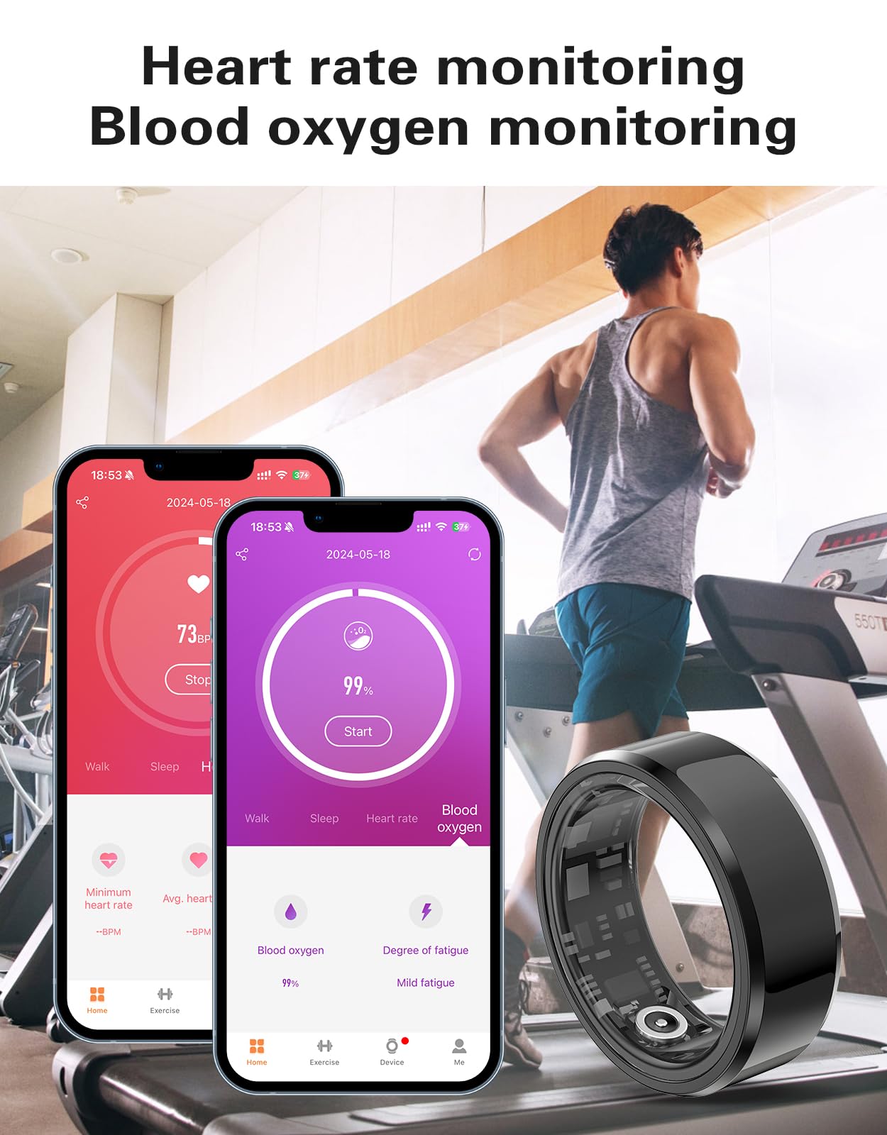 Jefuzh Smart Rings Health Tracker?Sports Fitness Ring?Step Tracker?Heart Rate Monitor ?Blood Oxygen? Sleep Tracker ?IP68 Waterproof?Activity Fitness Tracker?Best Smart Rings for Women Men (Black, 1)