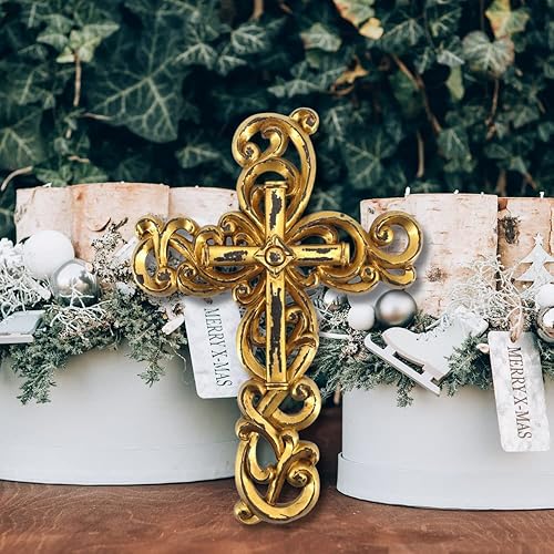 Miniatura 4 de Comfy Hour Colección Faith and Hope de 12 pulgadas, cruz clásica colgada de pared, escultura de resina de piedra, vintage, estilo antiguo