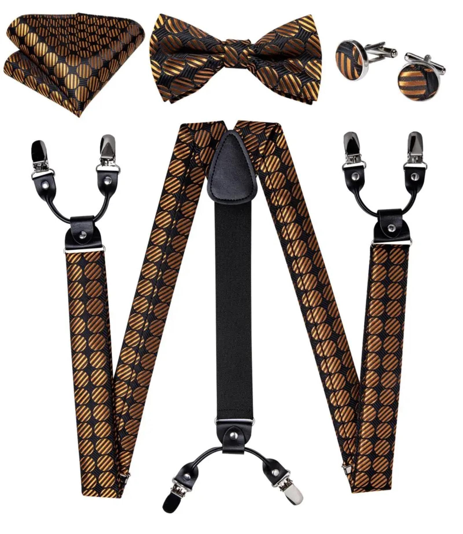 Hosenträger Suspender Herren-Hosenträger-Set Mit Fliege Und Manschettenknöpfen Verstellbar Mit 6 Clips Y-Rückenträger Für