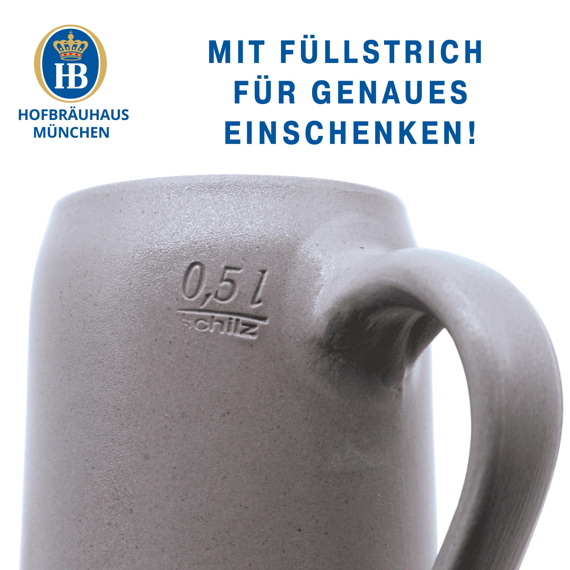 Hofbräuhaus München Stein Bierkrug 0,5 L Original Salzglasur mit Zinndeckel | Maßkrug | Bierglas mit HB Logo, Krug, Geschenkidee für Herren und Damen (mit Zinndeckel, 0,5 Liter (1 Stück))