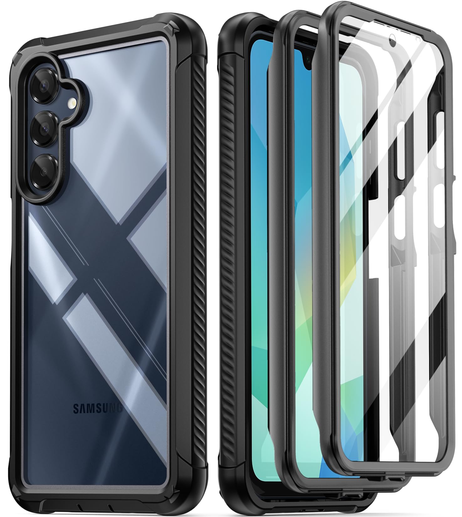 Poetic Guardian Case for Samsung Galaxy A16 4G/5G, [2 Front Frame] [20 FT Mil-Grade Drop Tested] Full-Body Hybrid Shockproof Cover with Built-in Screen Protector, Black/Clear