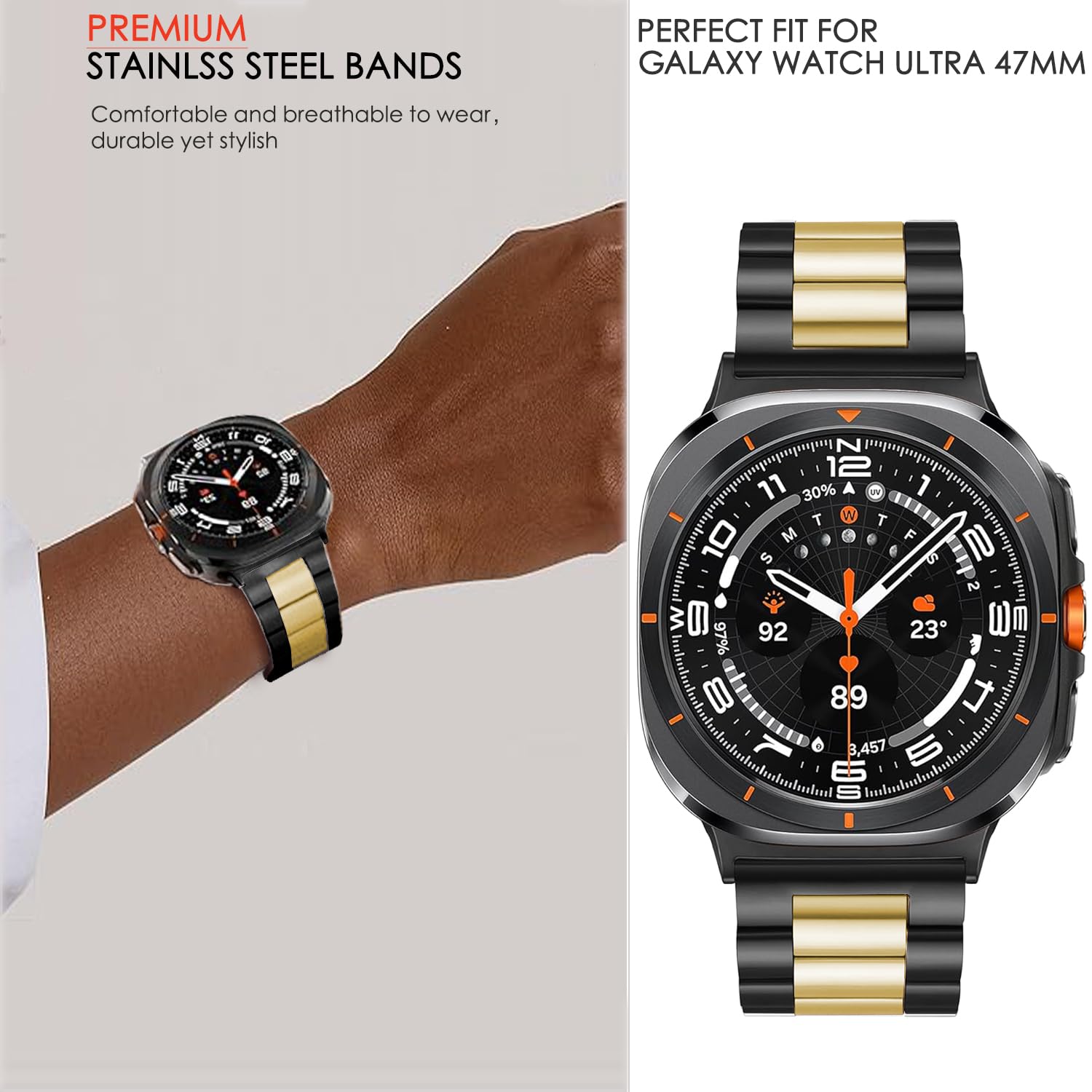 Correas de reloj compatibles con Samsung Galaxy Watch Ultra de 47 mm 2025/2024, correa de metal de acero inoxidable sólido sin huecos para Galaxy Watch Ultra 2 / Ultra de 47 mm, para mujeres y