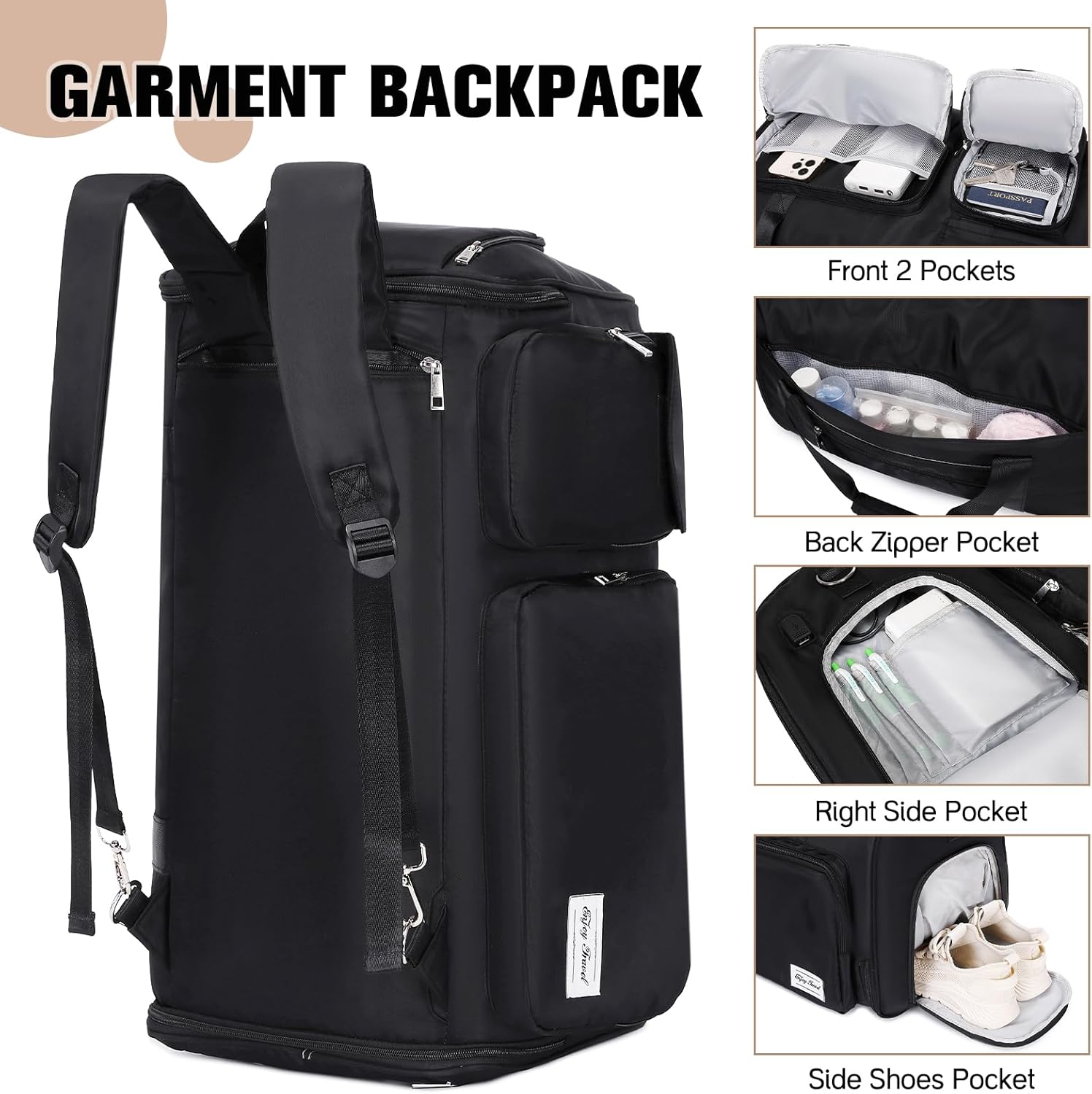 Garment Bags for Travel, 2 in 1 Convertible Carry On Duffle Bag Suit Bags Foldable Backpacks with Shoe Compartment & Toiletry Bag, Hanging Bags for Clothes Dress Suit for Men Women Gift (Black) - Image 5