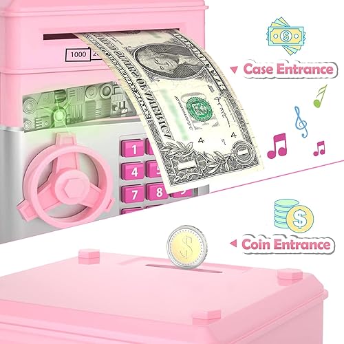 Miniatura 3 de Alcancía para niños, juguetes para niños de 3 años, linda mini cajero automático con contraseñamúsica, caja de ahorro de dinero de papel de