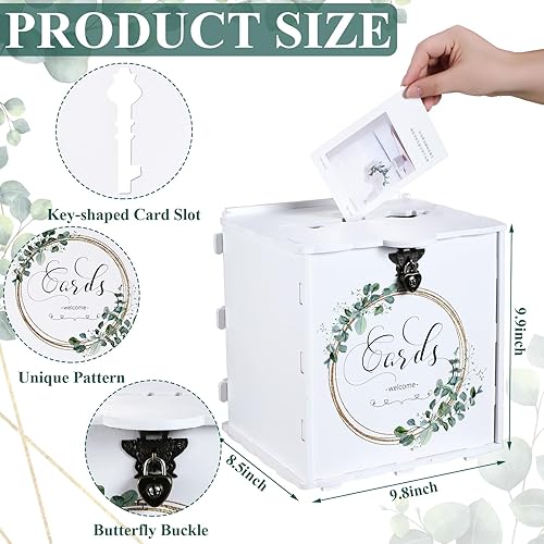 Miniatura 2 de Bucherry Caja de tarjetas de boda con candado, sobre de madera blanca, caja de dinero para recepción, aniversario, graduación, decoración de fiesta